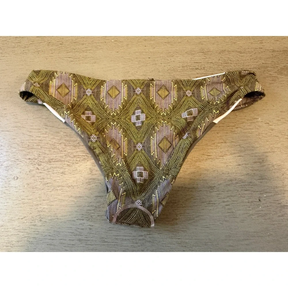L*Space Geometric Tribal Print Bikini Bottom Charcoal White XS NWOT